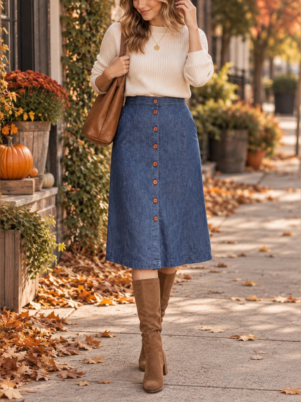 Universal Thread Button Front Midi Denim Jean Skirt Sz S